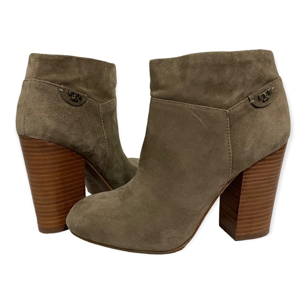 Tory Burch Fulton Booties Boot Ankle Suede Leather Stacked Block Heel Womens 6.5 - Picture 2 of 14
